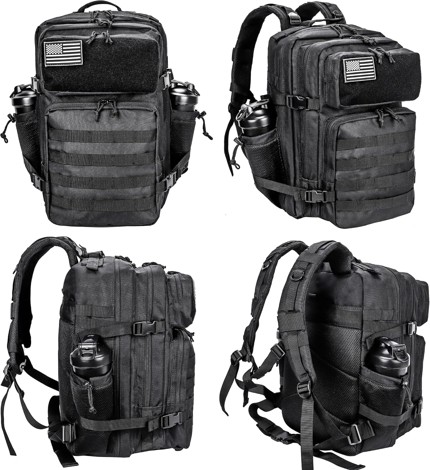 LHI Military Tactical Backpack for Men and Women 45L Army 3 Days Assault Pack Bag Large Rucksack with Molle System - Black - Colors B