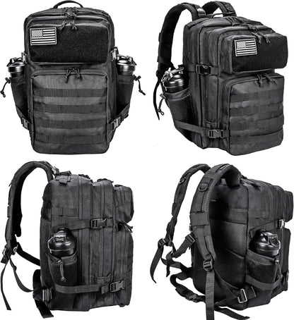 LHI Military Tactical Backpack for Men and Women 45L Army 3 Days Assault Pack Bag Large Rucksack with Molle System - Black - Colors B