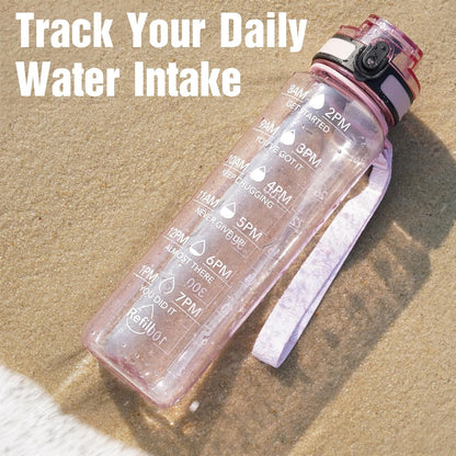 OLDLEY Water Bottle, 32oz Motivational Sports Water Bottle with Time Marker - Times to Drink - Tritan, BPA Free, Wide Mouth Leakproof, Clear (1 Bottle)