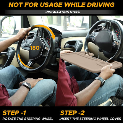 EcoNour 2 in 1 Car Steering Wheel Desk | Tray for Laptop Car Mount with Pen Holder | Desk Console for Car | Food Tray for Eating with Drinks Holder | Multipurpose Travel Car Accessories