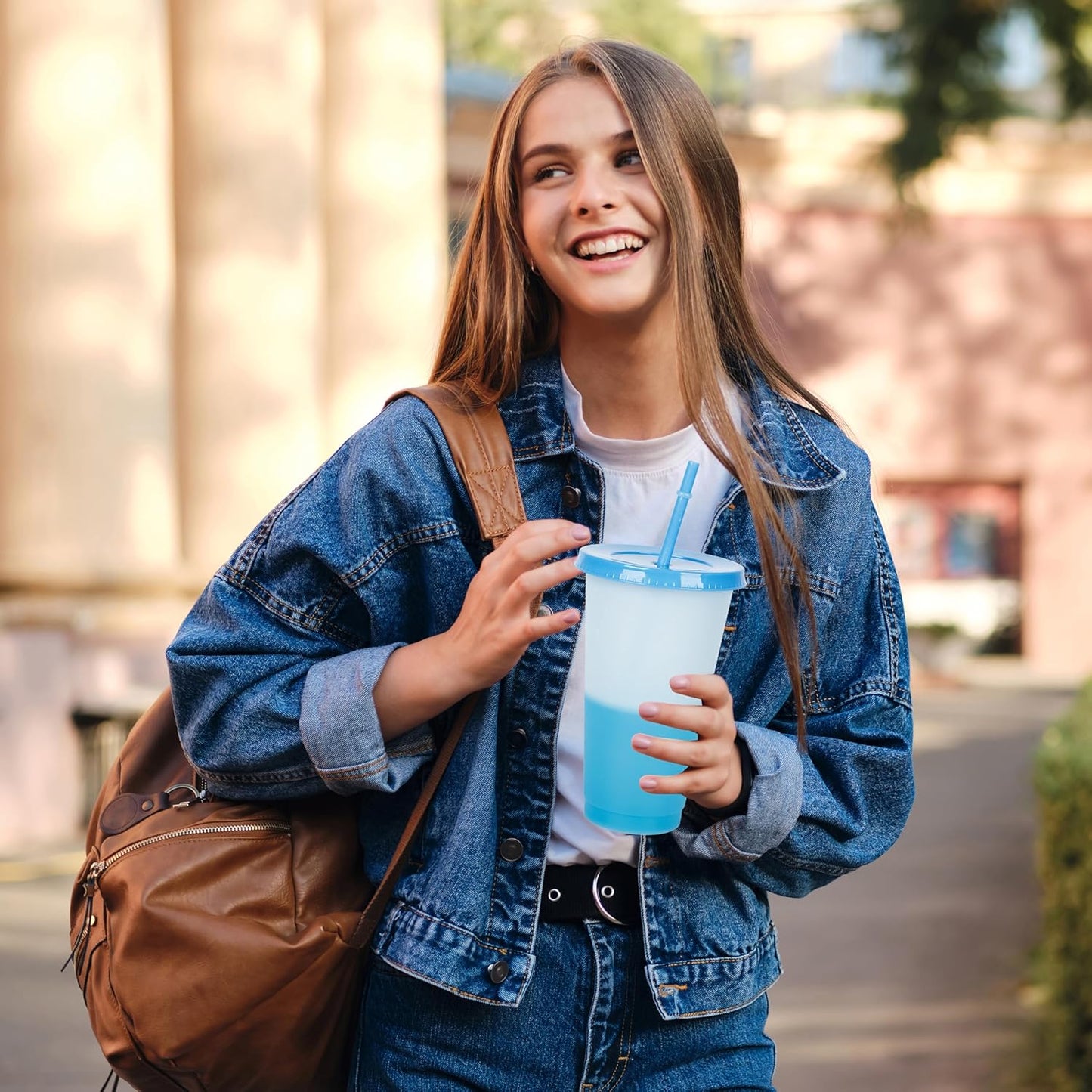 Color Changing Cups, 5 Pack 24oz Plastic Tumblers, Reusable Iced Coffee & Smoothie Cups with Lids and Straws for Parties and Travel