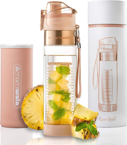 MAMI WATA Fruit Infuser Water Bottle – 24 oz – Tritan Plastic - Unique Stylish Design – Fruit Infused Water recipes eBook & Insulating sleeve – Beautiful Gift Box