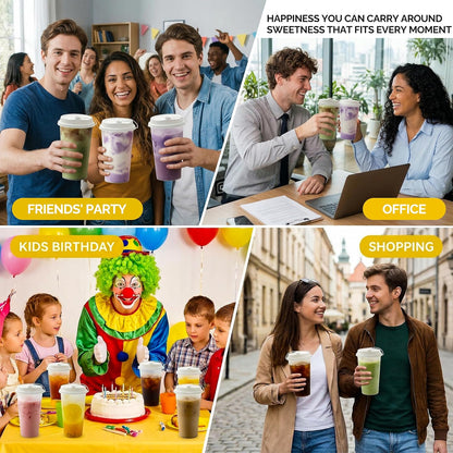 100 Sets Bulk Frosted Disposable Hard Plastic Cups With Straws Lids,90mm Disposable Bubble Boba Milk Tea ToGo Cups Cold Hot Plastic coffee Boba Tea Business TakeAway Supplies (16, ounces)