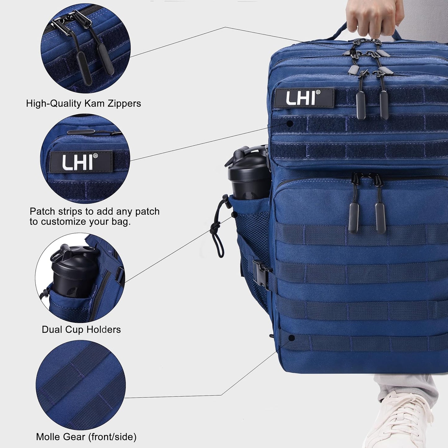 LHI Military Tactical Backpack for Men and Women 45L Army 3 Days Assault Pack Bag Large Rucksack with Molle System - Black - Colors A