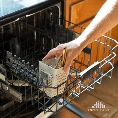 A Bar Above Dishwasher Basket for Reusable Straws and Small Bar Tools, Plastic Straw Basket for Washing Cocktail Picks, Stir Sticks, & Kitchen Accessories, Ideal for Home and Commercial Dishwasher use