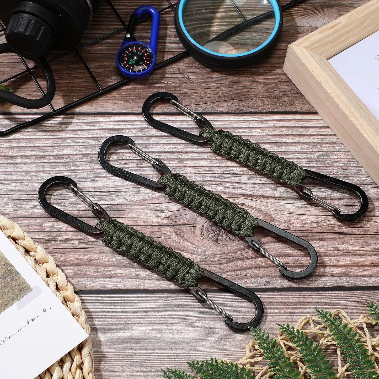 Ferraycle 5 Pcs Paracord Keychain Carabiner Clip Braided Lanyard Water Bottle Clips Tactical Keychain Backpack Accessories