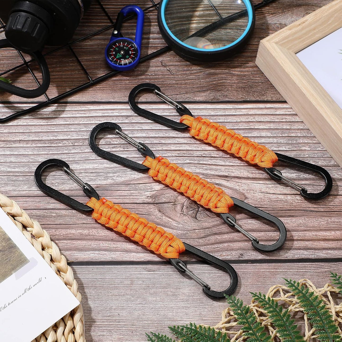 Ferraycle 5 Pcs Paracord Keychain Carabiner Clip Braided Lanyard Water Bottle Clips Tactical Keychain Backpack Accessories