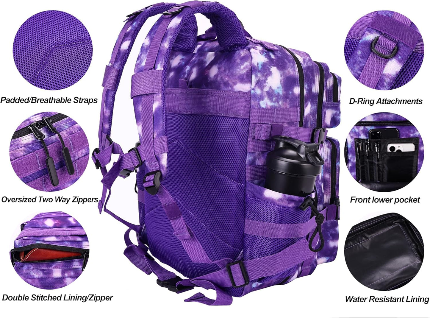 LHI Military Tactical Backpack for Men and Women 45L Army 3 Days Assault Pack Bag Large Rucksack with Molle System - Black - Colors A