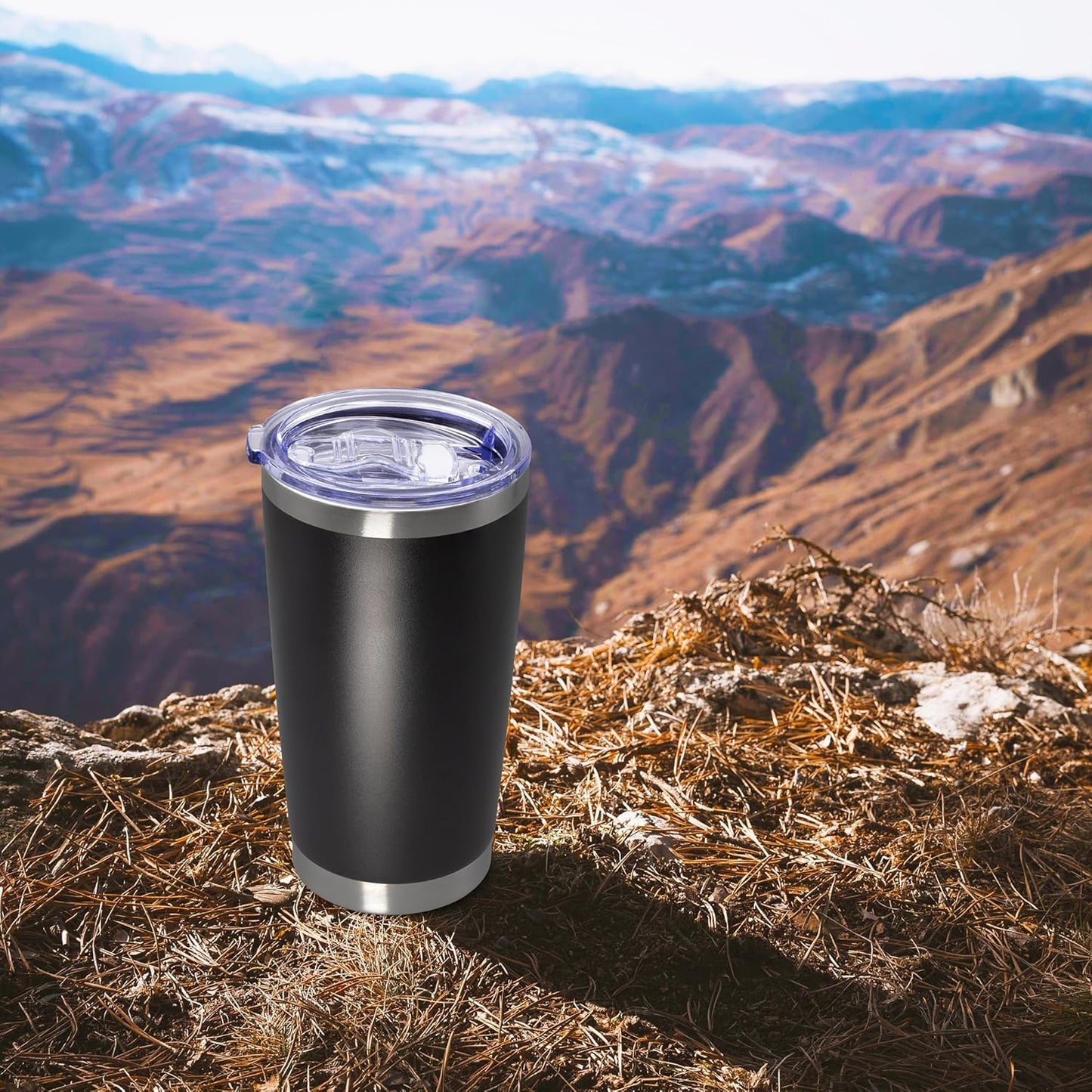 20 oz Tumbler Coffee Travel Tumblers Bulk with Lid Stainless Steel Double Wall Vacuum Insulated Mug Powder Coated Cups fit Car Cupholder for Hot and Cold - Stainless Steel, 4Pack