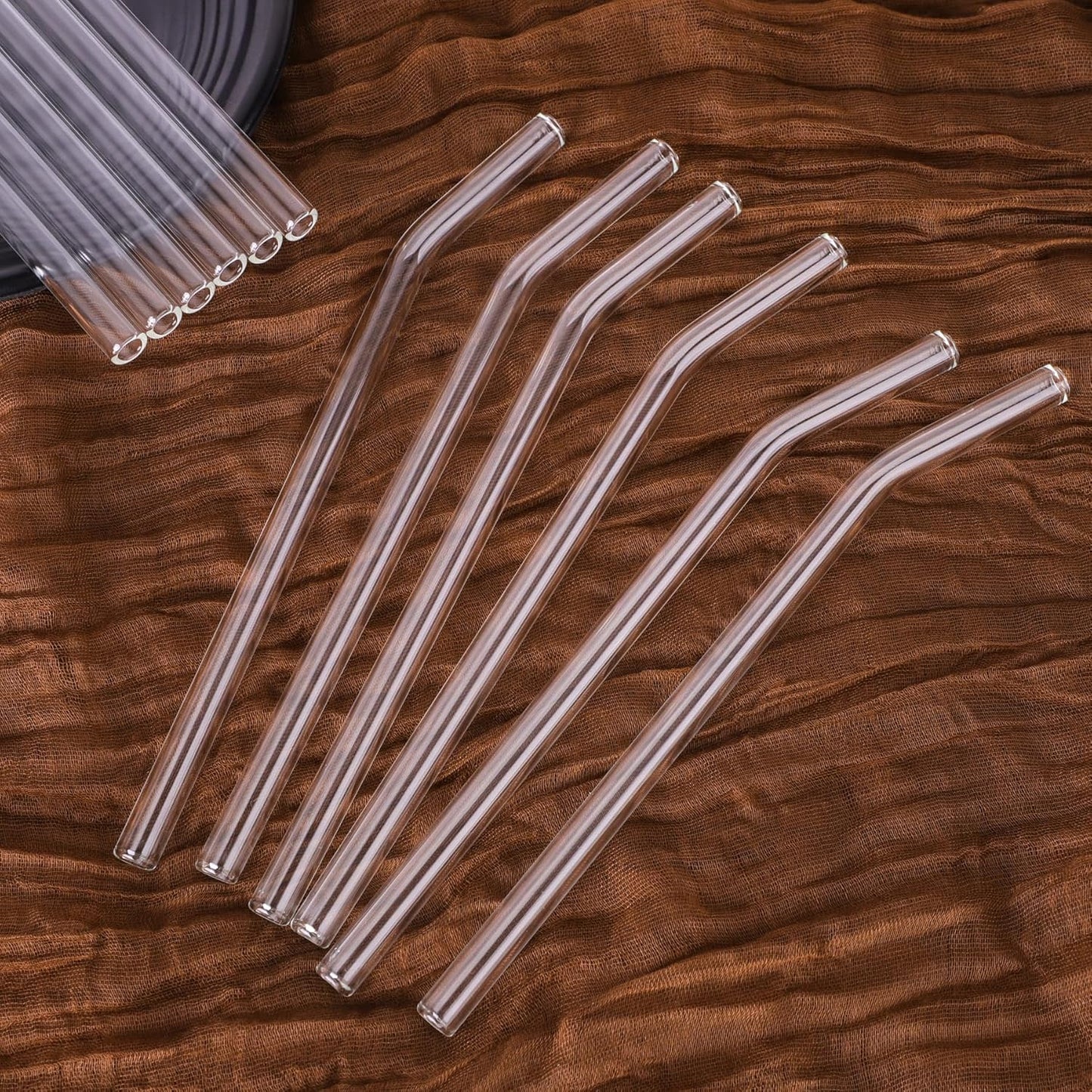 Antner 12 Pack Reusable Glass Straw, 8.5" x 10MM Bent Clear Glass Drinking Straws for Hot & Cold Drinks, 2 Cleaning Brushes Included