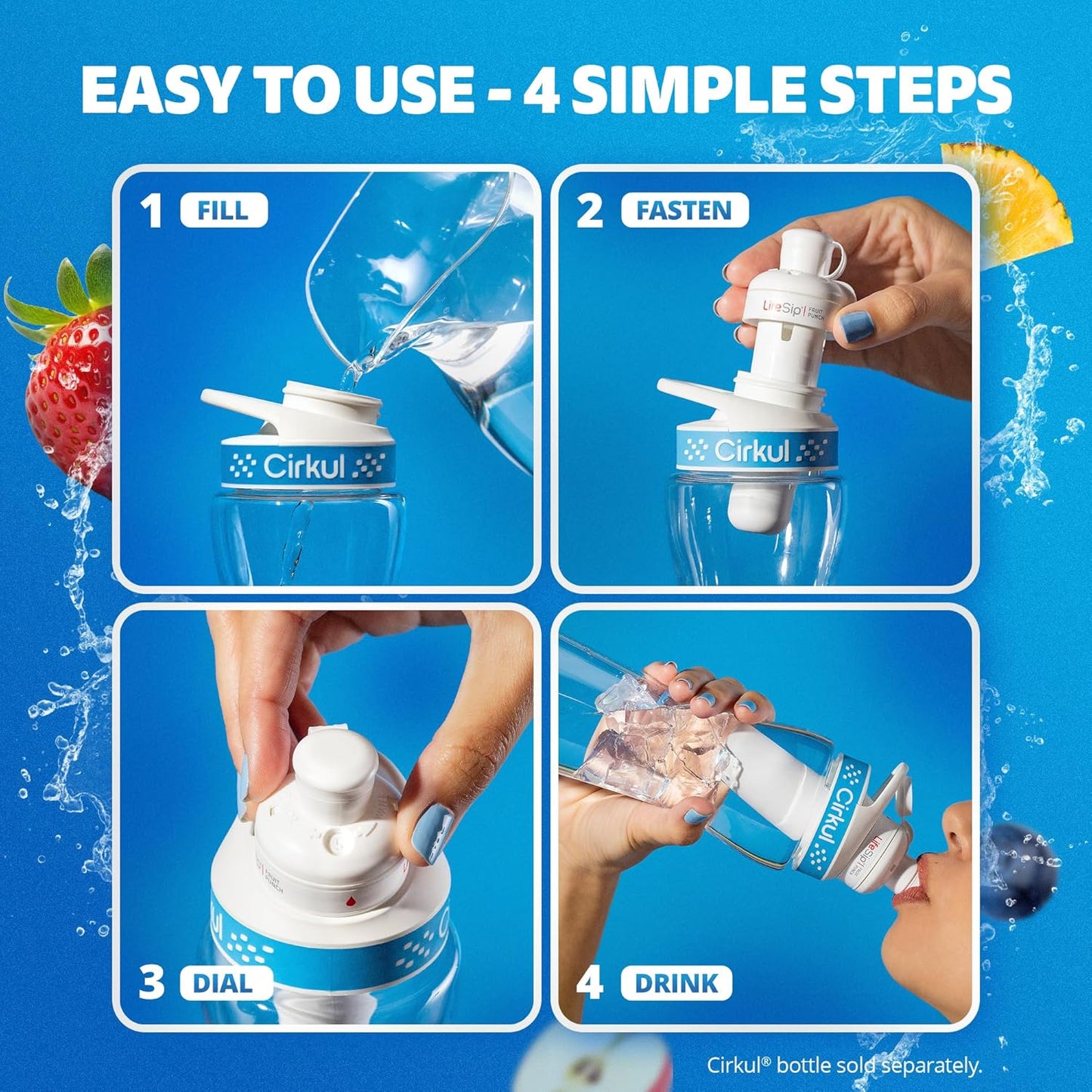 Cirkul FitSip Electrolytes Flavor Water Variety Pack, Makes 36 Drinks, No Sugar, Zero Calorie Drink Mix, (2 Mixed Berry, 2 White Cherry, 2 Orange Tangerine)
