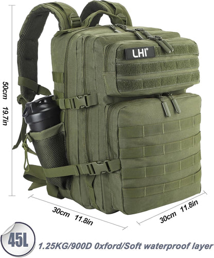 LHI Military Tactical Backpack for Men and Women 45L Army 3 Days Assault Pack Bag Large Rucksack with Molle System - Black - Colors A