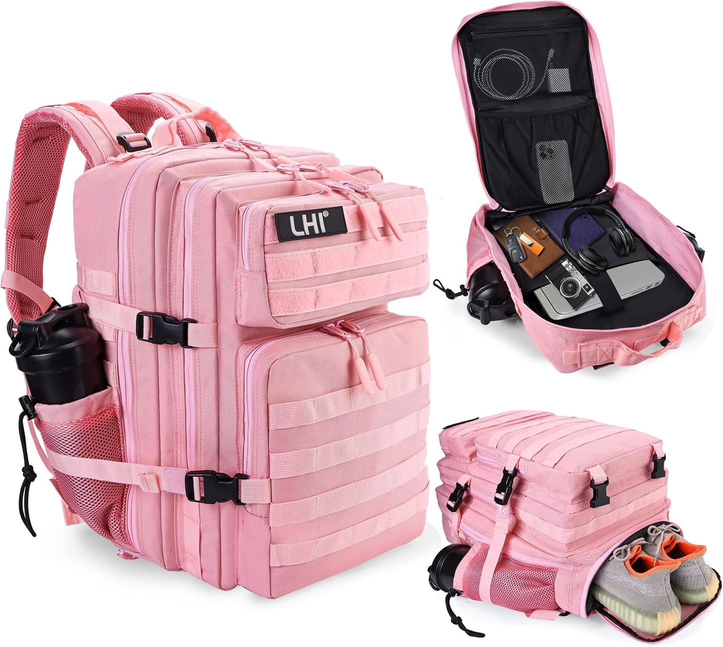 LHI Military Tactical Backpack for Men and Women 45L Army 3 Days Assault Pack Bag Large Rucksack with Molle System - Black - Colors B