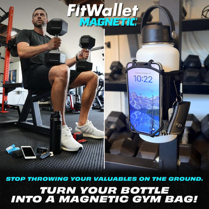 Magnetic Gym Water Bottle Bag & Phone Holder – Hands-Free Sleeve Pouch for Stanley, Hydro Flask & YETI – Detachable Smartphone Case for Workout