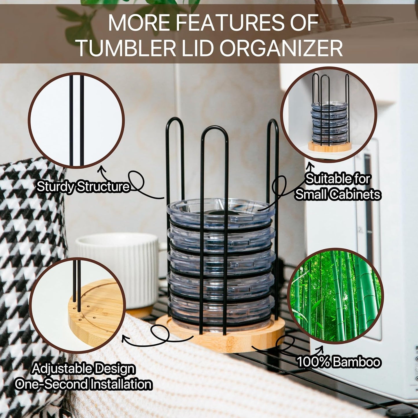 2PC Tumbler Lid Organizer, Detachable Cup Lid Organizer for Simple Modern Tumbler/Yeti Tumbler/Stanley Tumbler Lids, Holds up to 20 Lids, Cup Organizer for Kitchen Organizers and Storage