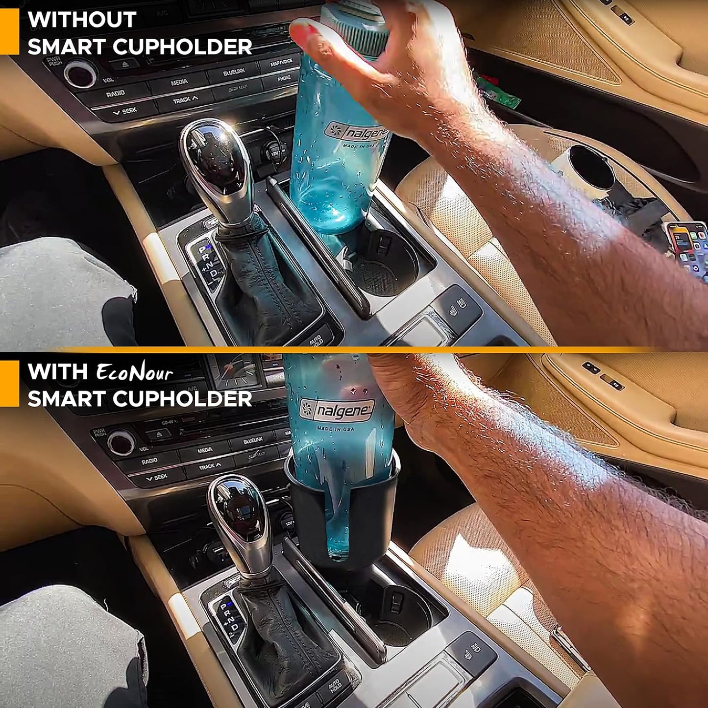 EcoNour Car Cup Holder Expander | Fits 32/40 oz Hydro Flasks, Yeti, Nalgene & Large Bottles up to 3.8" | Universal Cup Adapter for Cars with 3.2" Holders – Black