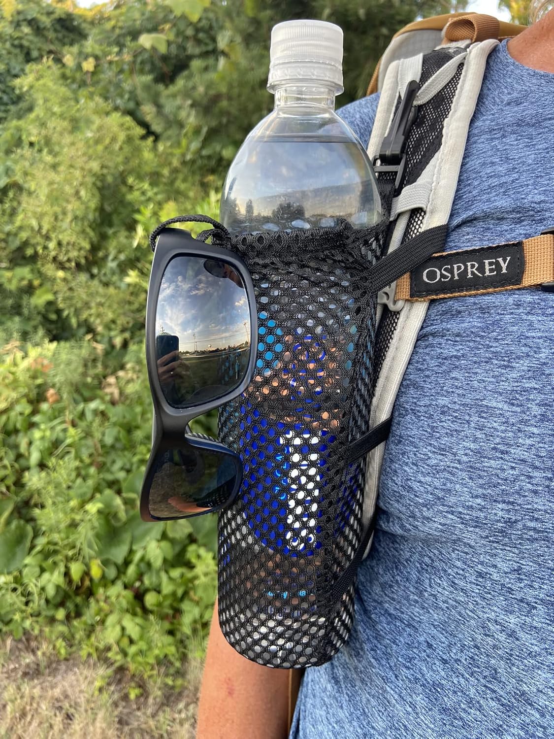 Water Bottle Holder for Backpack Shoulder Strap - Ulttalight 0.7 Ounces, Fits 1L Smartwater, Durabl Mesh, Snap Hook Mount Backpack Attachment