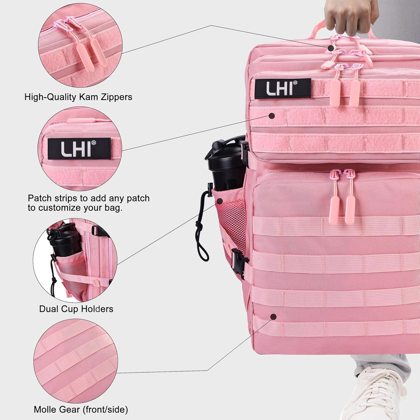 LHI Military Tactical Backpack for Men and Women 45L Army 3 Days Assault Pack Bag Large Rucksack with Molle System - Black - Colors B