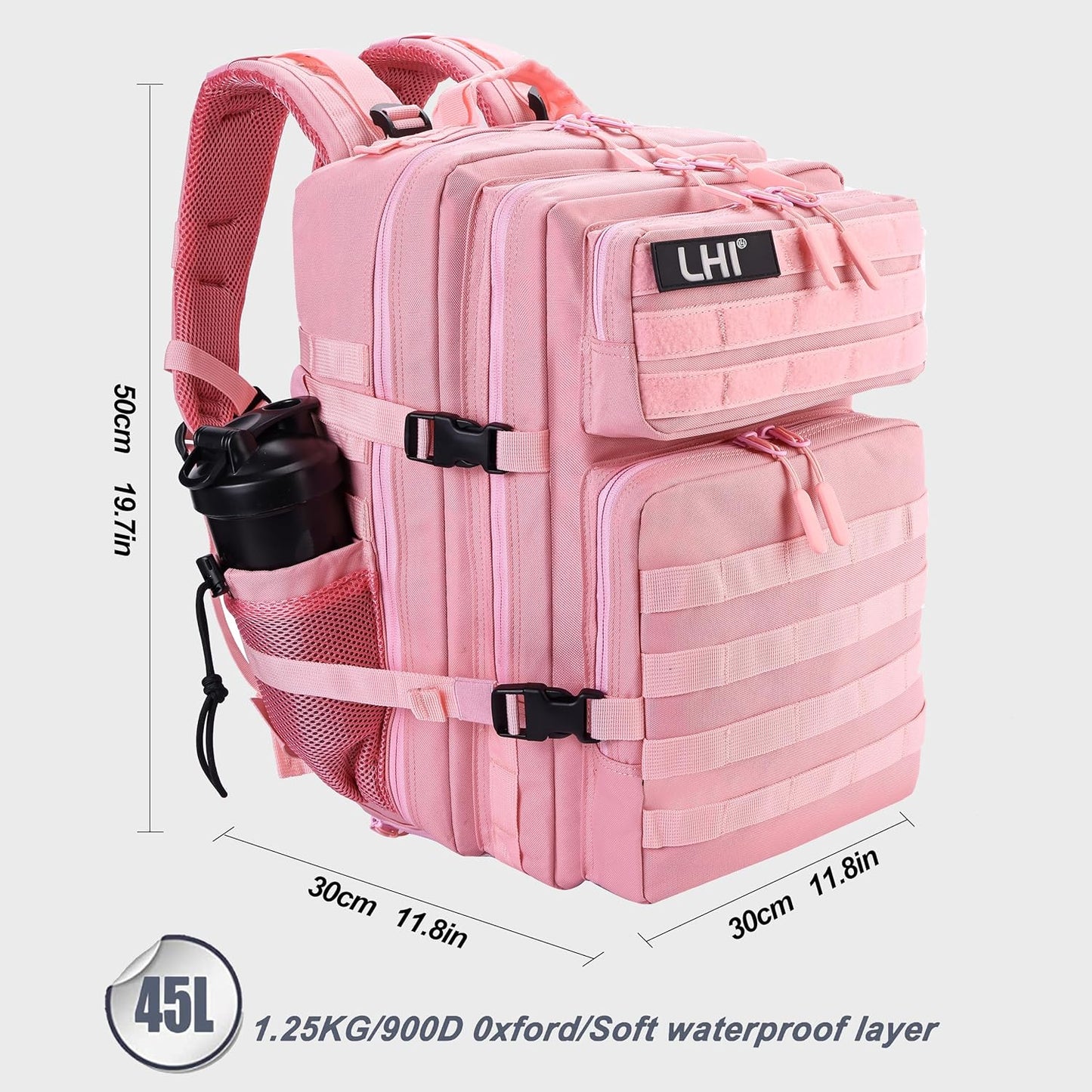 LHI Military Tactical Backpack for Men and Women 45L Army 3 Days Assault Pack Bag Large Rucksack with Molle System - Black - Colors B