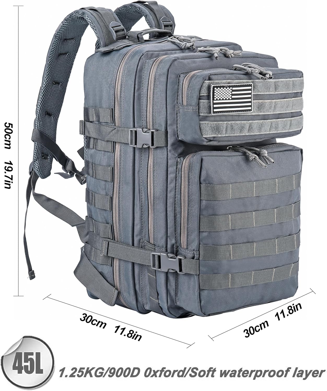 LHI Military Tactical Backpack for Men and Women 45L Army 3 Days Assault Pack Bag Large Rucksack with Molle System - Black - Colors B