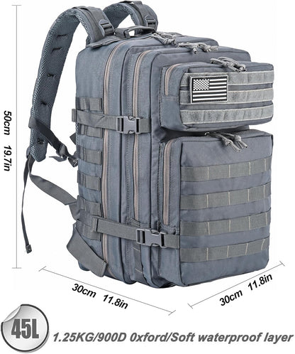 LHI Military Tactical Backpack for Men and Women 45L Army 3 Days Assault Pack Bag Large Rucksack with Molle System - Black - Colors B