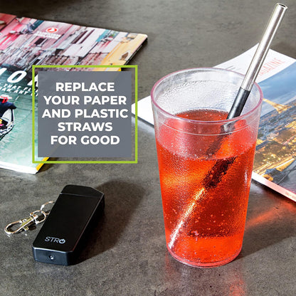 STRO Portable Reusable Metal Straw with Travel Case & Built-in Cleaning Brush, Stainless Steel Straws Drinking Straw for 20 and 30 oz Tumblers, Cans, Bottles, Cups
