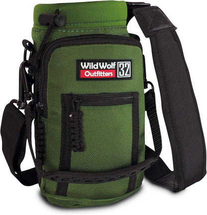 Wild Wolf Outfitters - #1 Best Water Bottle Holder for 32 oz Bottles - Carry, Protect and Insulate Your Flask with This Military Grade Carrier w/ 2 Pockets and an Adjustable Padded Shoulder Strap.