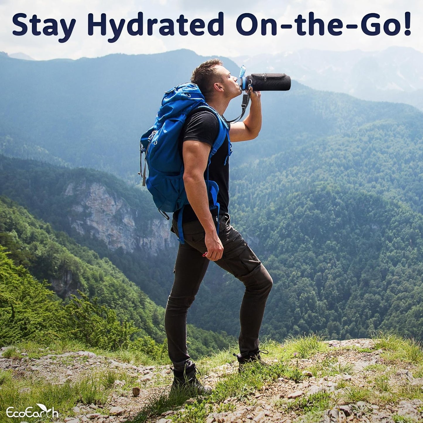 EcoEarth - Water Bottle Holder with Strap - Water Bottle Carrier Bag for Hiking - Crossbody Hydration Pouch with Phone Holder