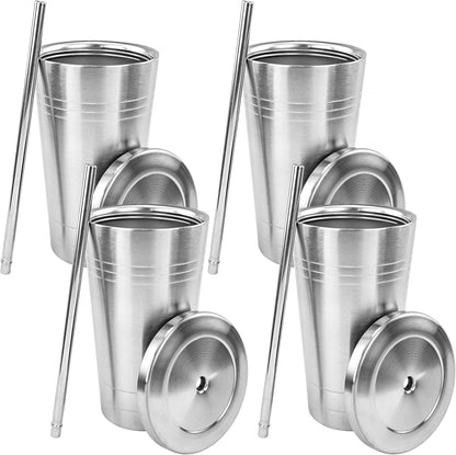 Stainless Steel Double-Walled Insulated Tumbler with Straw and Spill-Resistant Screw Top Lid, 20oz – Durable Travel Cup