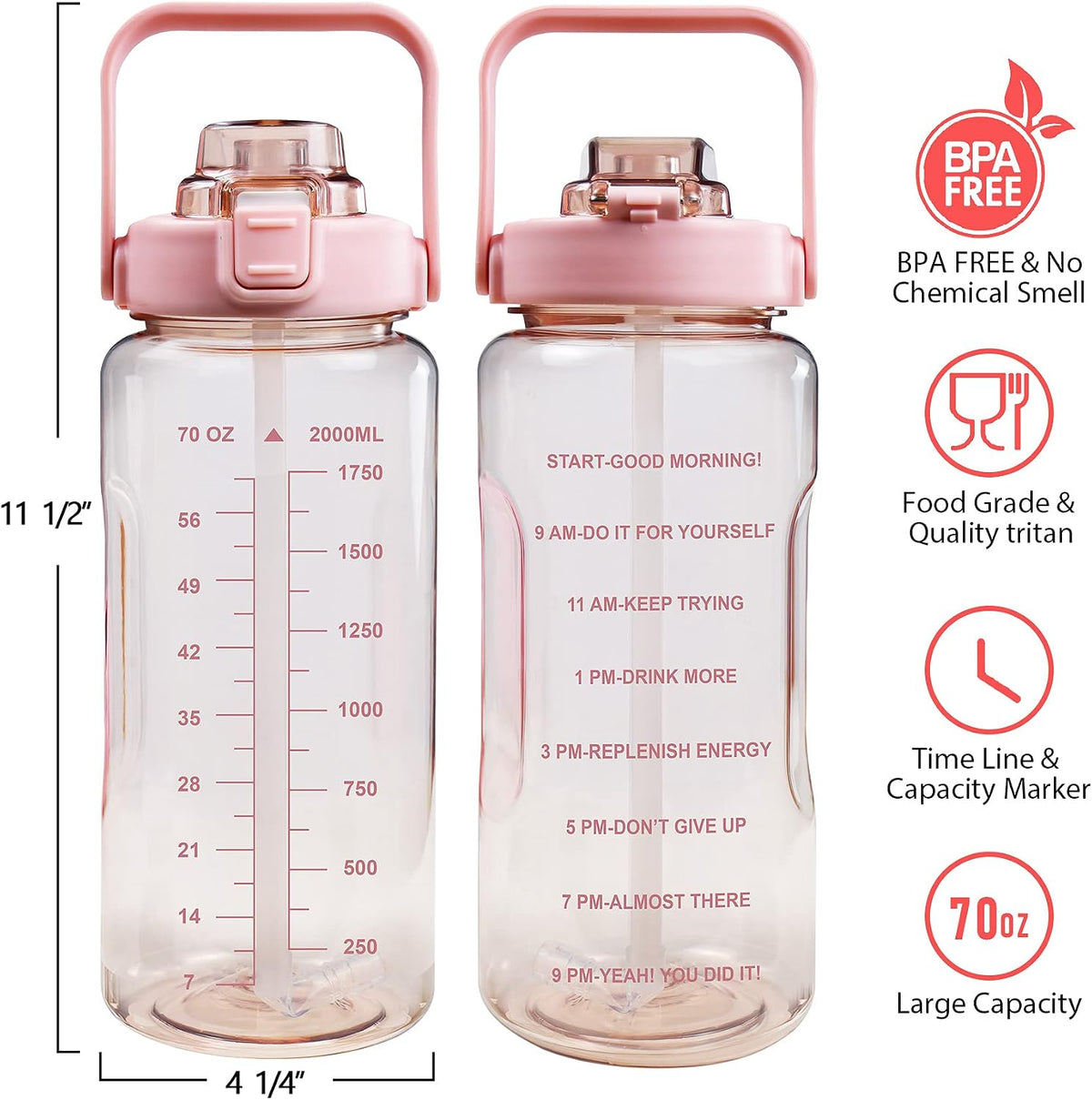 Half Gallon Water Bottle with Sleeve, 64OZ Motivational Water Bottle