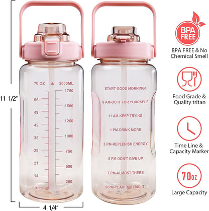 Half Gallon Water Bottle with Sleeve, 64OZ Motivational Water Bottle