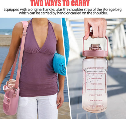 Half Gallon Water Bottle with Sleeve, 64OZ Motivational Water Bottle