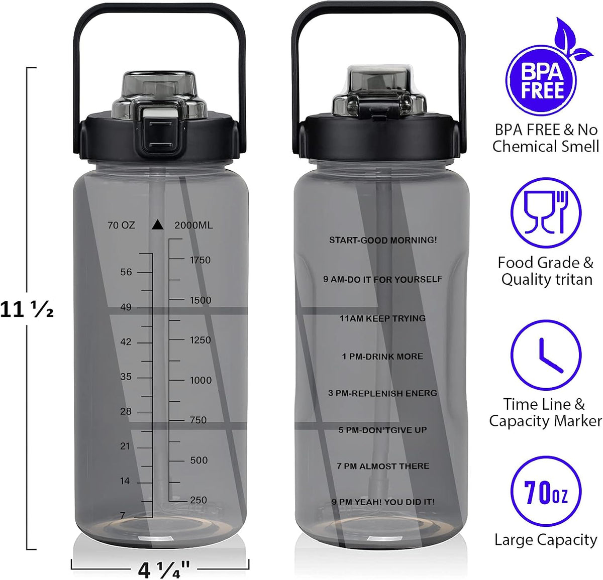 Half Gallon Water Bottle with Sleeve, 64OZ Motivational Water Bottle