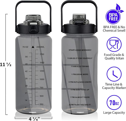 Half Gallon Water Bottle with Sleeve, 64OZ Motivational Water Bottle