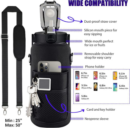 Half Gallon Water Bottle with Sleeve, 64OZ Motivational Water Bottle