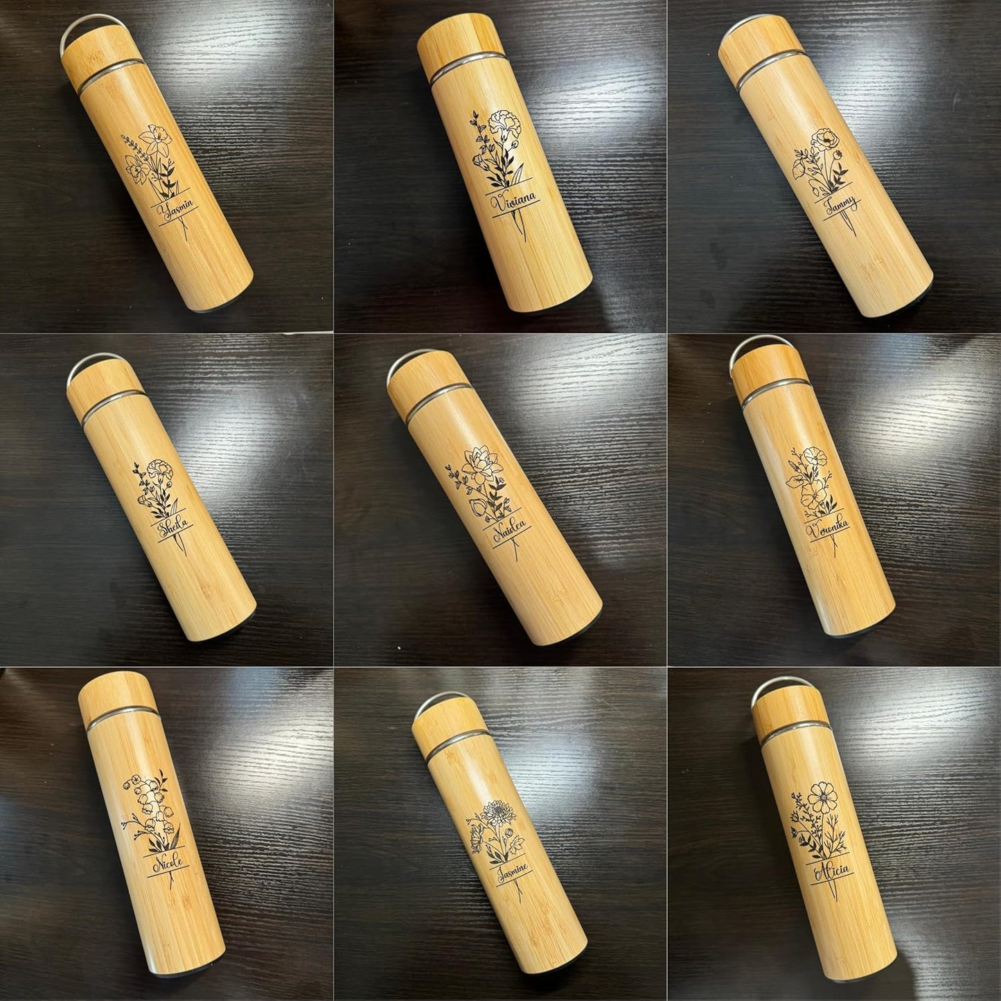 Bamboo Water Bottle Insulated Tea Tumbler for Men Birthday Gift, Women Travel Tea Set with Diffuser for Loose Tea Leaves, Stainless Steel Leak Proof Gift for Mom (15 oz)