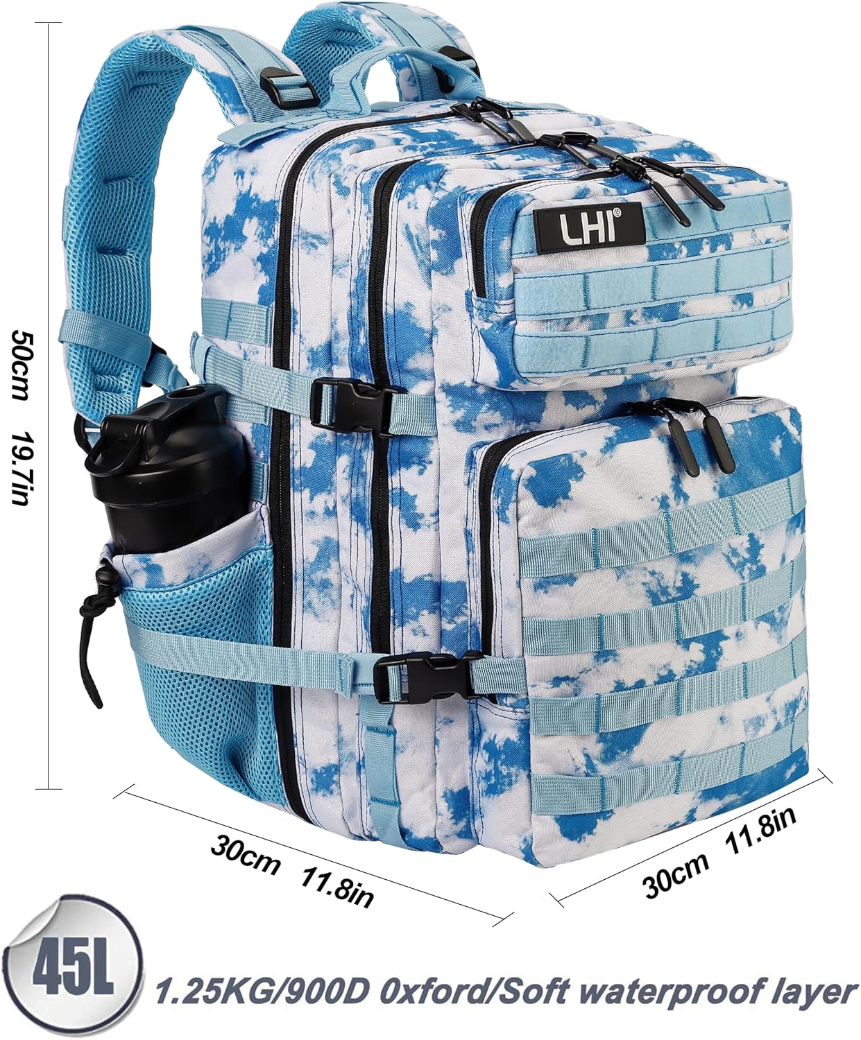 LHI Military Tactical Backpack for Men and Women 45L Army 3 Days Assault Pack Bag Large Rucksack with Molle System - Black - Colors B
