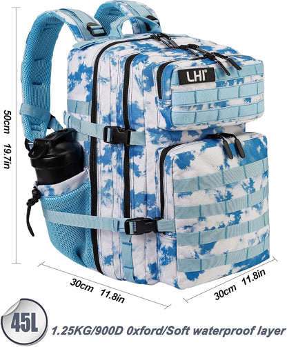 LHI Military Tactical Backpack for Men and Women 45L Army 3 Days Assault Pack Bag Large Rucksack with Molle System - Black - Colors B