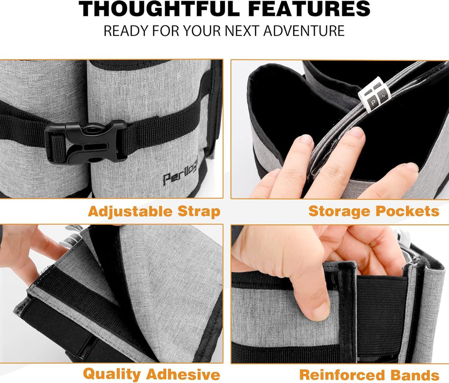 Perilogics Luggage Travel Cup Holder Hands Free Drink Caddy for Suitcase Handle. Perfect Airplane Travel Essential Accessory Gift for Frequent Traveler, Flight Attendant or with Children (Dark Gray)