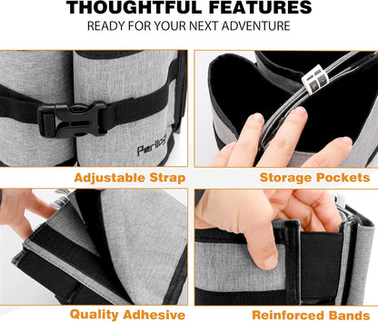 Perilogics Luggage Travel Cup Holder Hands Free Drink Caddy for Suitcase Handle. Perfect Airplane Travel Essential Accessory Gift for Frequent Traveler, Flight Attendant or with Children (Dark Gray)