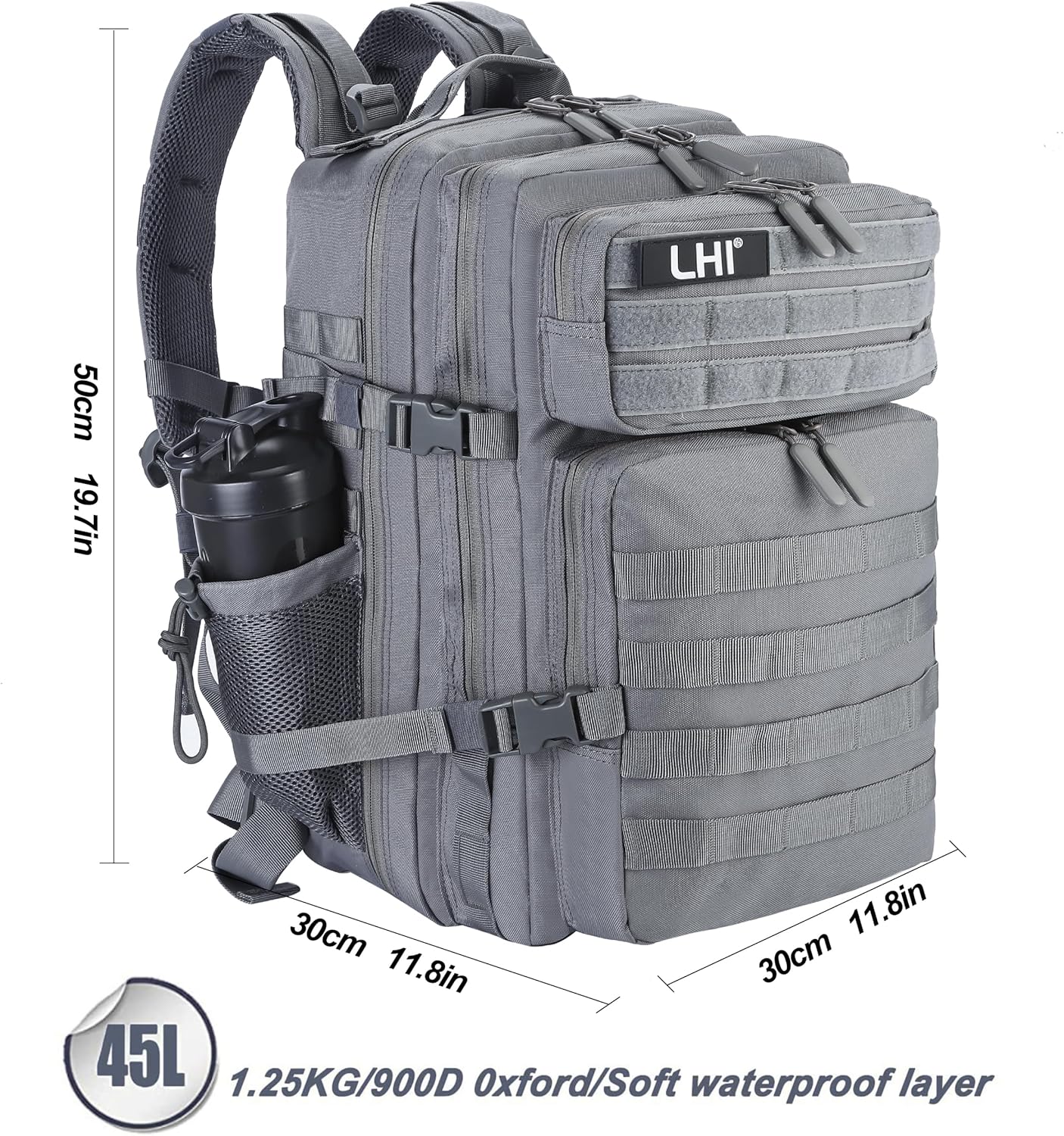 LHI Military Tactical Backpack for Men and Women 45L Army 3 Days Assault Pack Bag Large Rucksack with Molle System - Black - Colors B