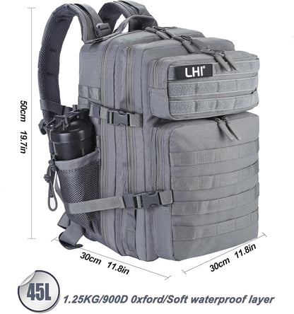 LHI Military Tactical Backpack for Men and Women 45L Army 3 Days Assault Pack Bag Large Rucksack with Molle System - Black - Colors B