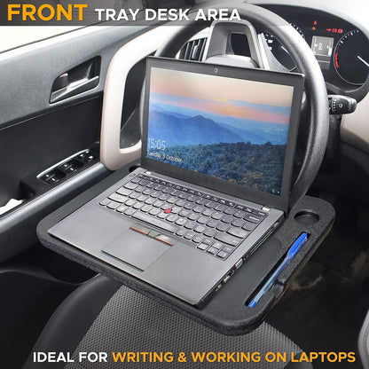 EcoNour 2 in 1 Car Steering Wheel Desk | Tray for Laptop Car Mount with Pen Holder | Desk Console for Car | Food Tray for Eating with Drinks Holder | Multipurpose Travel Car Accessories