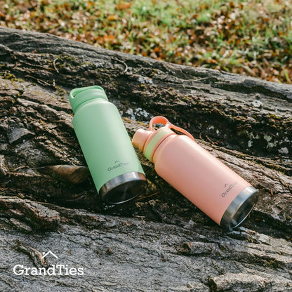 GRANDTIES 2 Lids Sports Stainless Steel Water Bottles – Wide Mouth Vacuum Insulated Reusable Leak Proof BPA-Free Travel Metal Canteen, Thermal Bottles for Men Women Gym (Ivory White 32 oz)