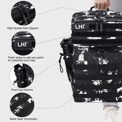 LHI Military Tactical Backpack for Men and Women 45L Army 3 Days Assault Pack Bag Large Rucksack with Molle System - Black - Colors A