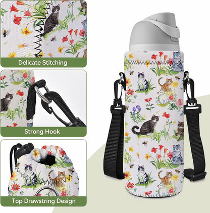 Neoprene 500ML/750ML/1000ML Water Bottle Bag Carrier, Portable Insulated Bottle Sling Holder Case Pouch with Adjustable Shoulder Strap for Men Women Walking Hiking Running