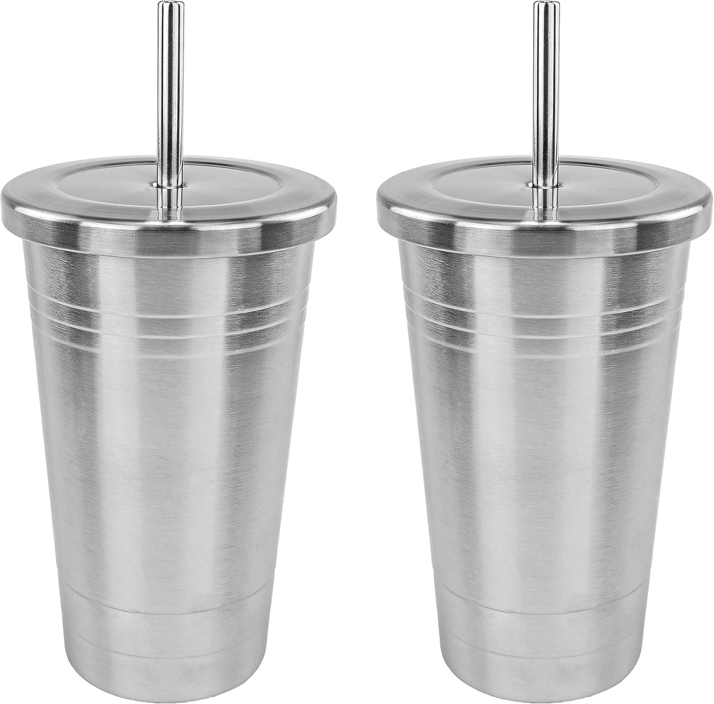 Stainless Steel Double-Walled Insulated Tumbler with Straw and Spill-Resistant Screw Top Lid, 20oz – Durable Travel Cup