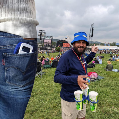 CarryAround Fold Away Cup Carrier/Caddy [Made in UK] (Blue) Take-Out Coffee Soft Drink Pint Beer Beverage Holder, Sturdy Reusable Pocket Size, Festival Sports Gigs - Easy & Safe 2,3,4 Cups