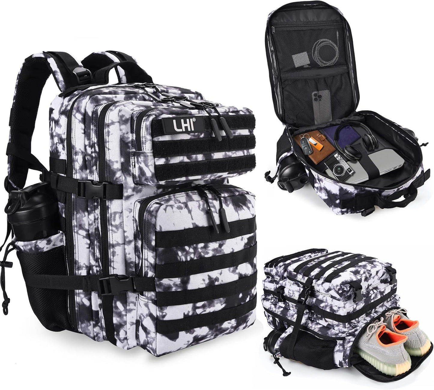 LHI Military Tactical Backpack for Men and Women 45L Army 3 Days Assault Pack Bag Large Rucksack with Molle System - Black - Colors A