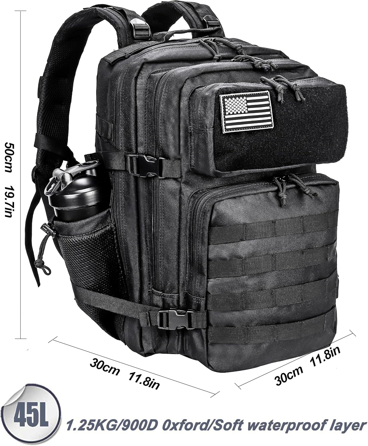LHI Military Tactical Backpack for Men and Women 45L Army 3 Days Assault Pack Bag Large Rucksack with Molle System - Black - Colors B